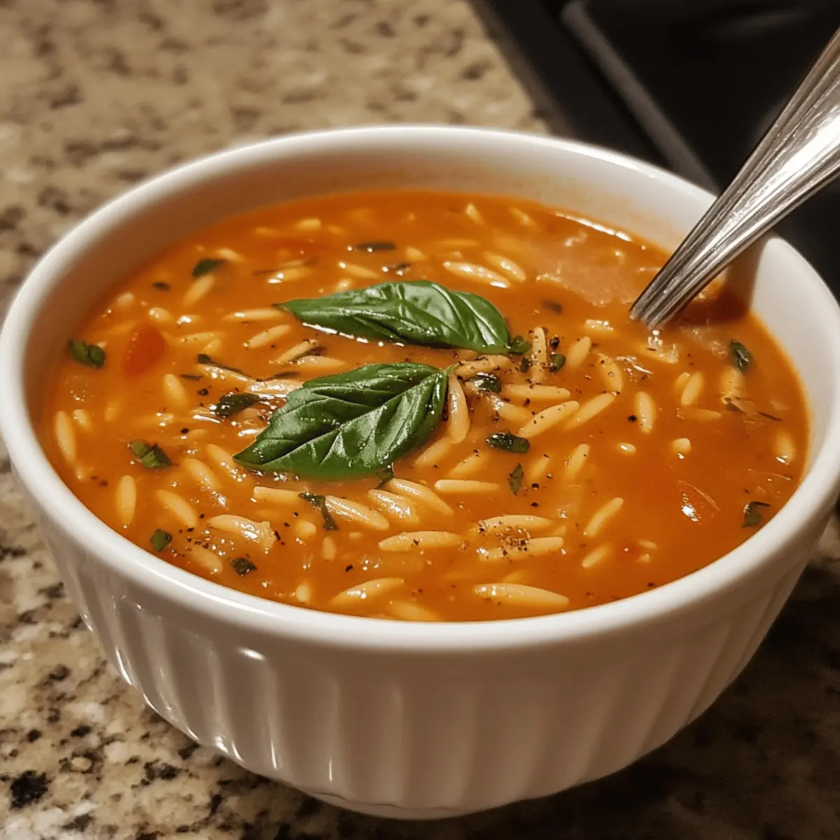 Creamy Tomato Basil Soup with Orzo
