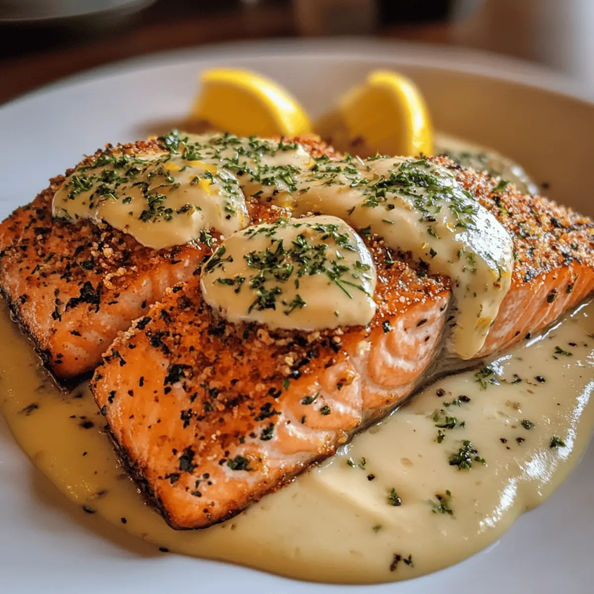 Herb-Crusted Salmon with Lemon Sauce