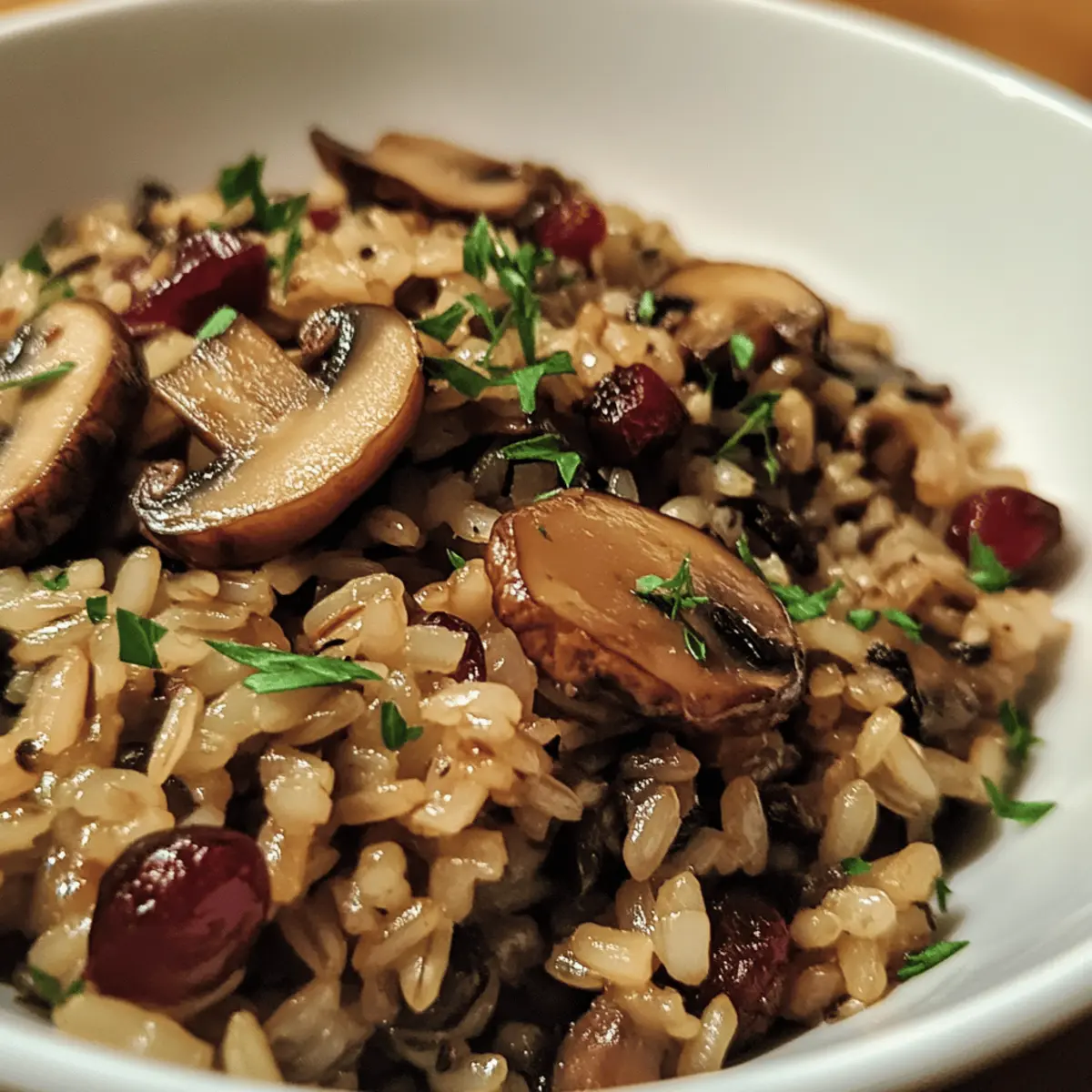Wild Rice Pilaf with Mushrooms and Cranberries