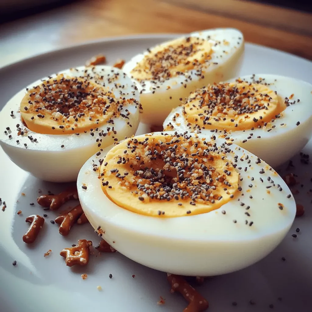 Hard-Boiled Eggs with Everything Bagel Seasoning & Pretzel Crisps
