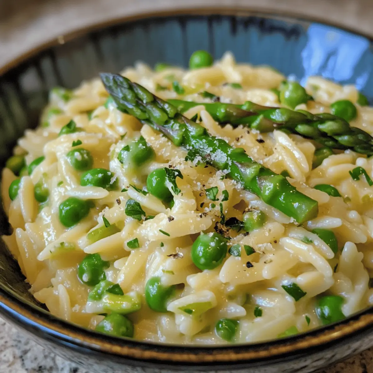 One-Pot Creamy Lemon Orzo with Asparagus and Peas
