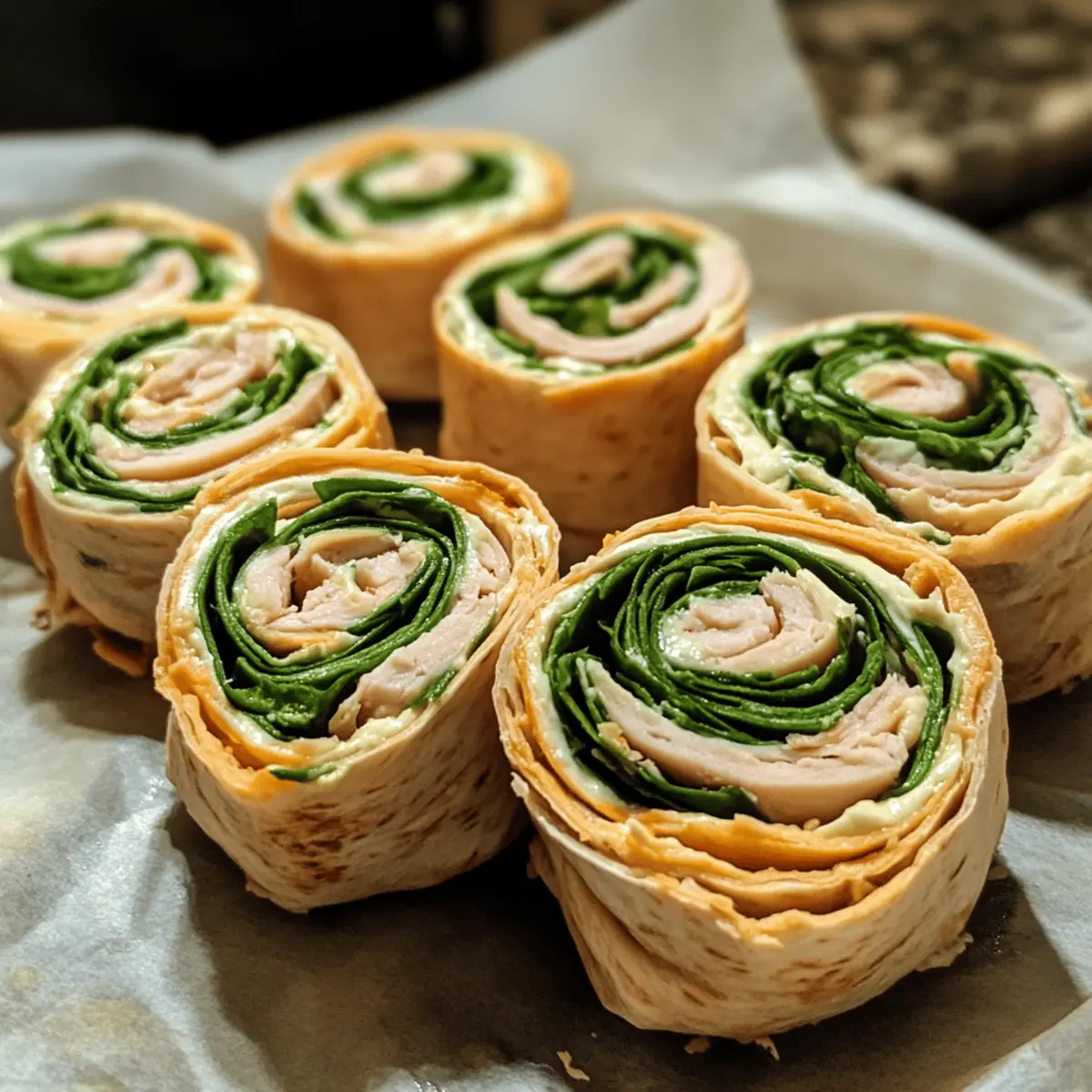 Pinwheel Wraps with Cream Cheese, Turkey, and Spinach