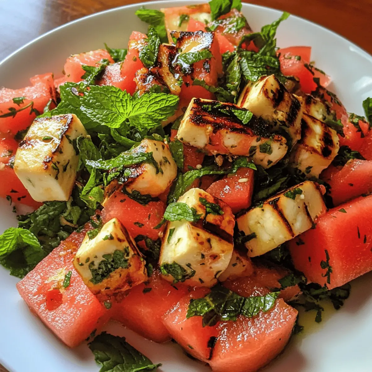 Grilled Halloumi Salad with Watermelon, Mint, and a Lime Vinaigrette