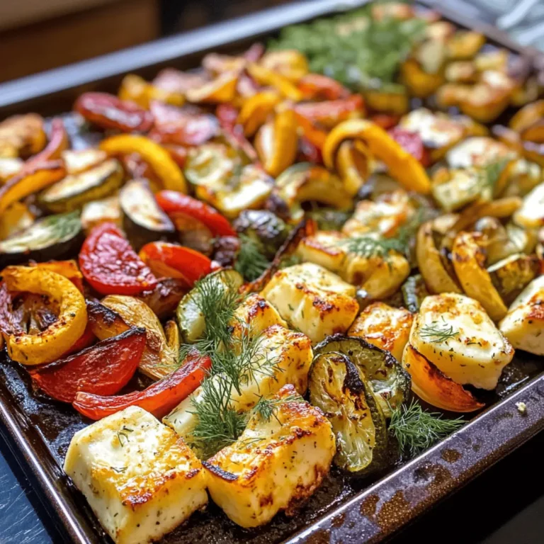 Sheet Pan Halloumi with Roasted Veggies and a Lemon-Dill Drizzle