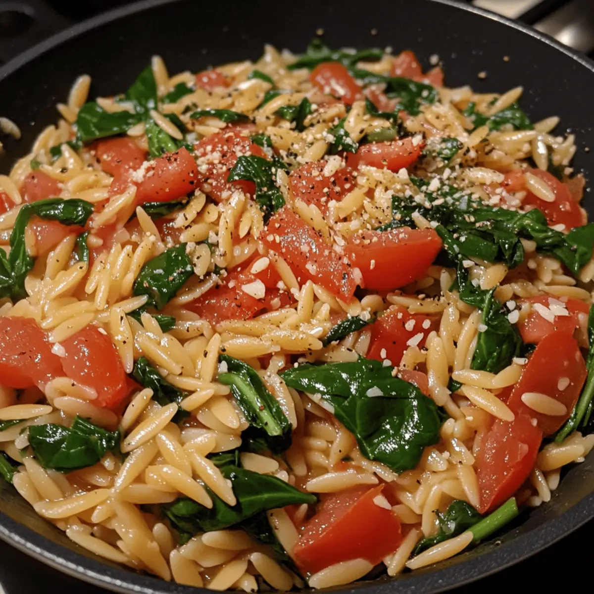 Tomato Basil Orzo with Spinach