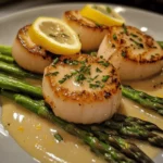 Seared Scallops with Lemon-Garlic Sauce and Asparagus