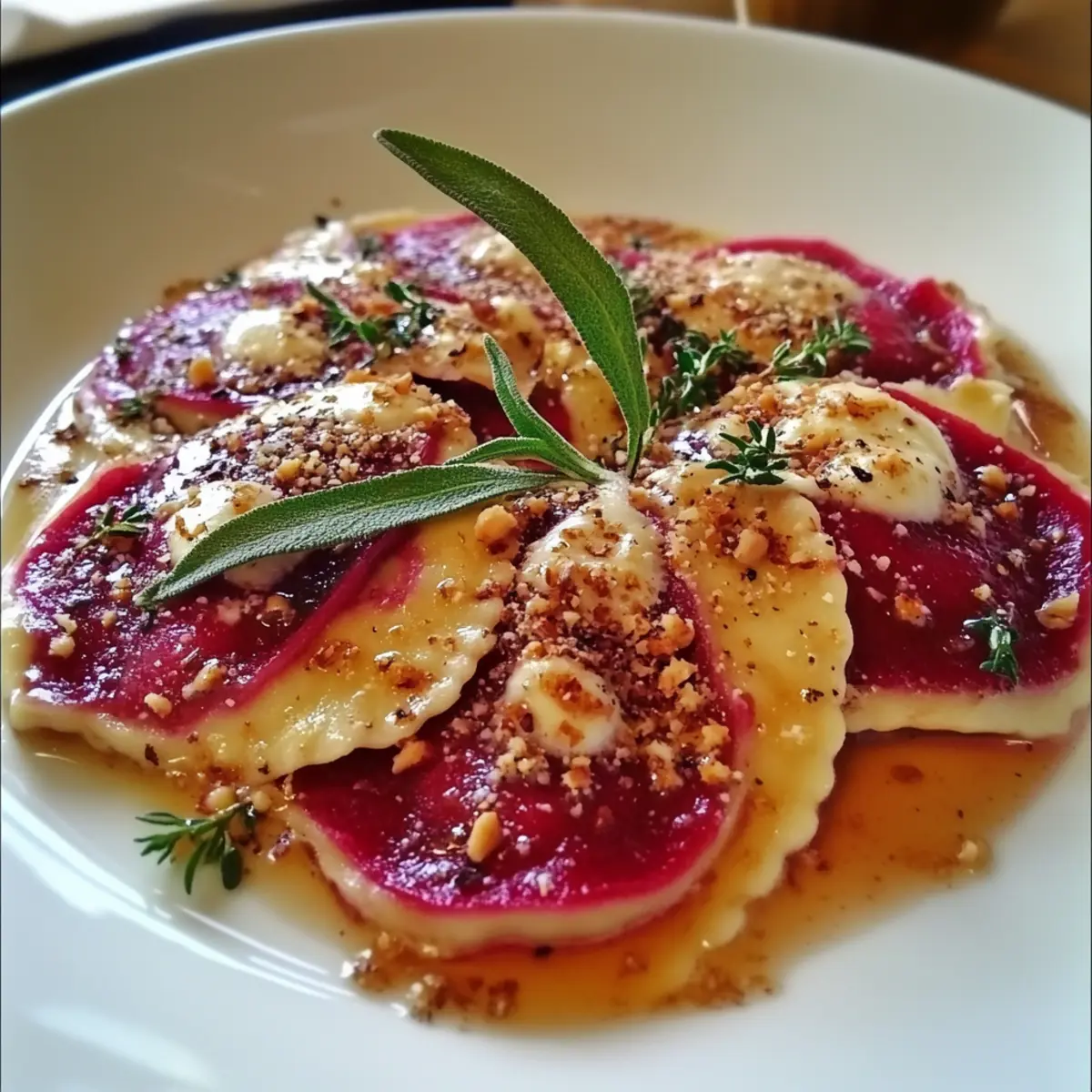 Beetroot & Goat Cheese Ravioli with Walnut Brown Butter