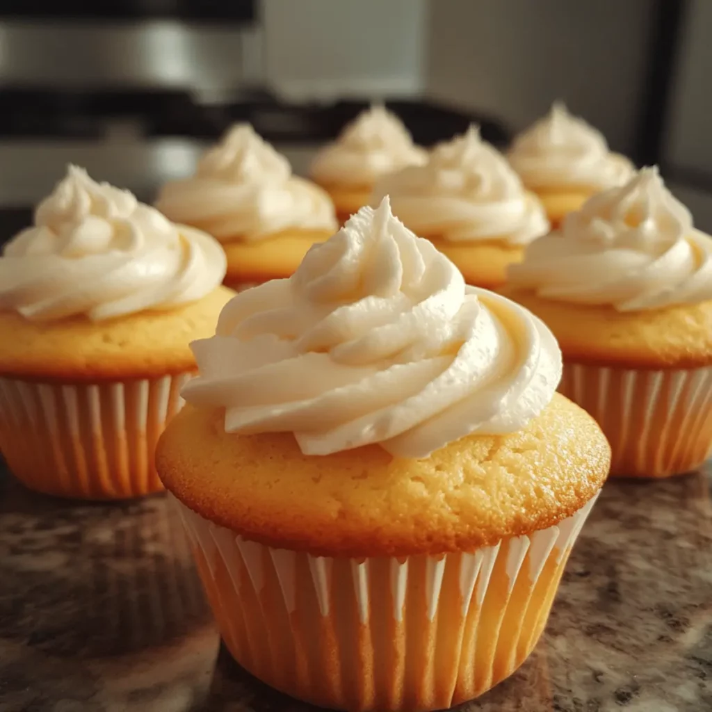 Fluffy Vanilla Cupcakes with Cream Frosting