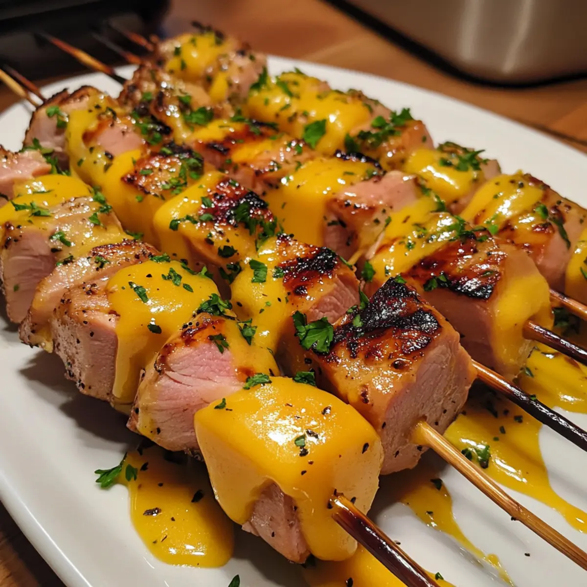 Smoked Turkey and Cheddar Kabobs with Honey-Mustard Dip